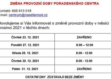 Změna provozní doby - prosinec 2021